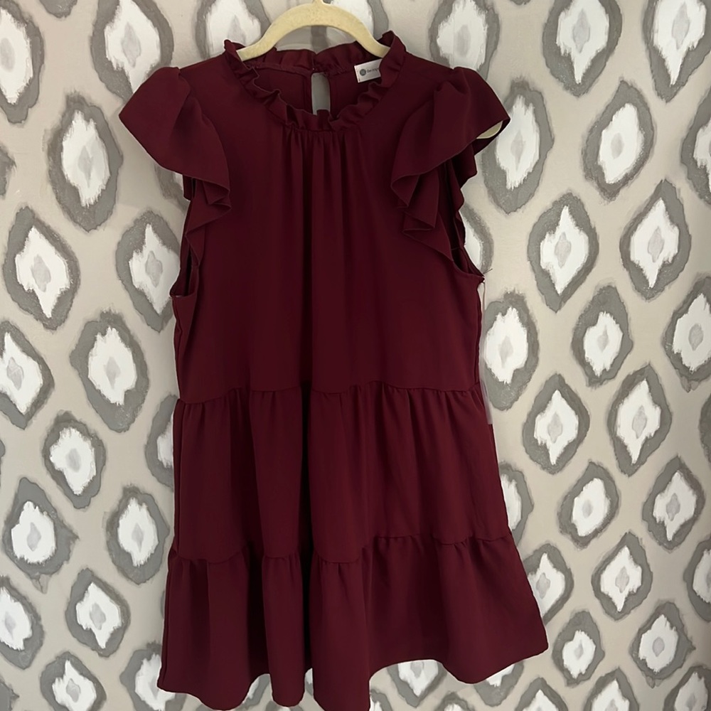 maroon tiered ruffle dress